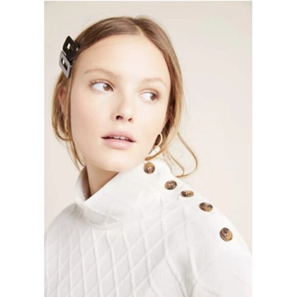 Anthropologie Sunday In Brooklyn Mollie Button Shoulder Top Mock Neck S Cream - Picture 2 of 10